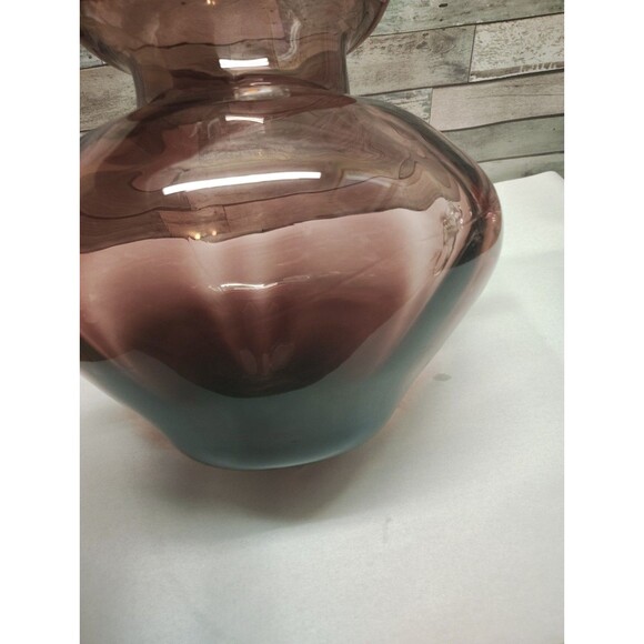 Vintage Blenko Glass 9726 Squatty Optic Vase Scroll Handles Amethyst Label  READ - Picture 4 of 14